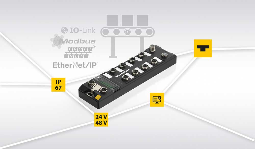 IP67-CAN-Rollenmotorsteuerung mit IO-Link-Master und 24/48 V